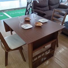★ジモティ割あり★ ニトリ 伸長式ダイニングセット ブラウン H70×D75×W92-120 クリーニング済み TK3313