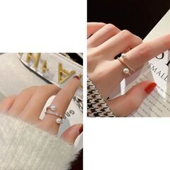 ラインストーン/フェイクパール調リング（新品）調整可能の画像