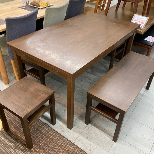 無印良品　伸縮ダイニング5点セット　※キズ多数あり