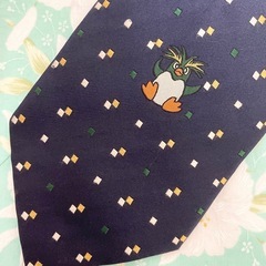 【可愛いペンギン刺繍 】メンズネクタイ ネイビーの画像