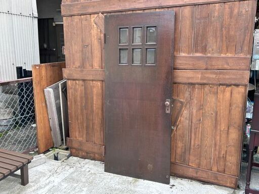 昭和レトロ 大正〜昭和初期頃 レトロ 建具 扉 ドア ガラス 真鍮 ドアノブ付 アンティーク ビンテージ 古道具 古民具 リフォーム 建材