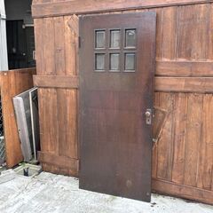 昭和レトロ 大正〜昭和初期頃 レトロ 建具 扉 ドア ガラス 真鍮 ドアノブ付 アンティーク ビンテージ 古道具 古民具 リフォーム 建材