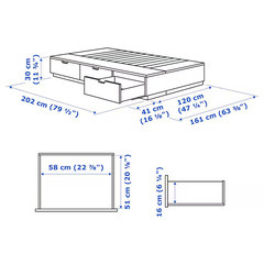 【10/26まで】IKEA NORDLI ノールドリ収納付きベッドフレーム, ホワイト, 120x200 cm, セミダブル