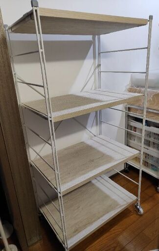 [山善] キャスター付きラック【全体耐荷重100㎏】 幅65×奥行41.5×高さ128㎝ 組立品 アンティークホワイト MWS-12644C
