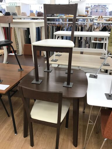 ★ジモティ割あり★  ２人掛けダイニングセット ブラウン H72×W80×D80 クリーニング済み KJ6579