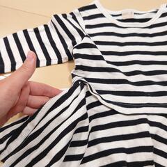 【90cm】子供 ベビー服 ボーダー 長袖 女の子 ワンピース チュニック 白黒の画像