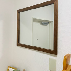 【美品】木製 アンティーク風 ウォールミラー 60cm × 50cm