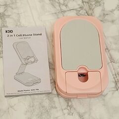 KDD スマホスタンド 手鏡付き タブレット 折りたたみ ピンク...