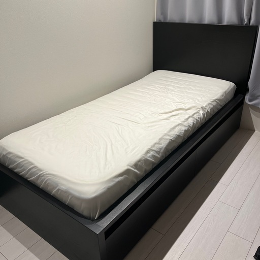 （お譲り先決定済み）IKEA マルム シングルベッド 収納ボックス・すのこ付き,ブラックブラウン