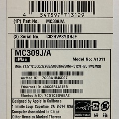 iMac 21.5インチMC309J/Aの画像