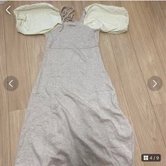 Bab 袖異素材フレアワンピース ベージュMの画像