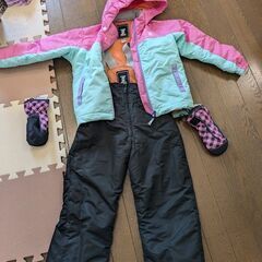 キッズ 女児 スキーウェア 上下 110 +ミトン手袋の画像