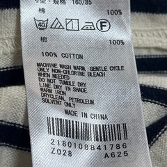 earth 長袖 クロップドTシャツ ホワイト/ストライプ　フリーサイズの画像