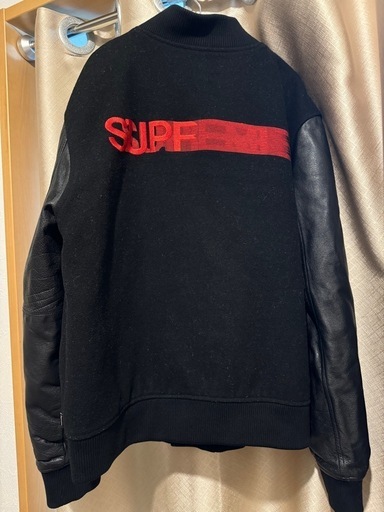 超美SUPREME Motion LogoVarsityスタジャン黒レザー赤ロゴ
