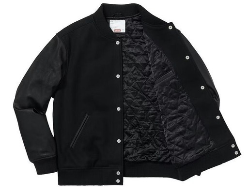 超美SUPREME Motion LogoVarsityスタジャン黒レザー赤ロゴ
