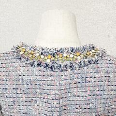 グレースコンチネンタル 美品 ツイードノーカラージャケット ブレザー ビジュー マルチカラー 36 レディースの画像