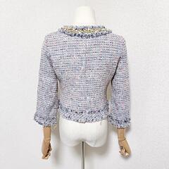 グレースコンチネンタル 美品 ツイードノーカラージャケット ブレザー ビジュー マルチカラー 36 レディースの画像