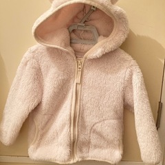 最終値下げ 90cm もこもこ フリース ジャケット クマの耳付き 白 ベージュみの画像