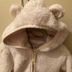最終値下げ 90cm もこもこ フリース ジャケット クマの耳付き 白 ベージュみの画像