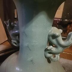 青江美術陶芸研究所 海青高麗青磁 李 明培 大壺 花瓶 雲鶴文 網目