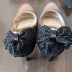 レース　リボン　パンプスの画像