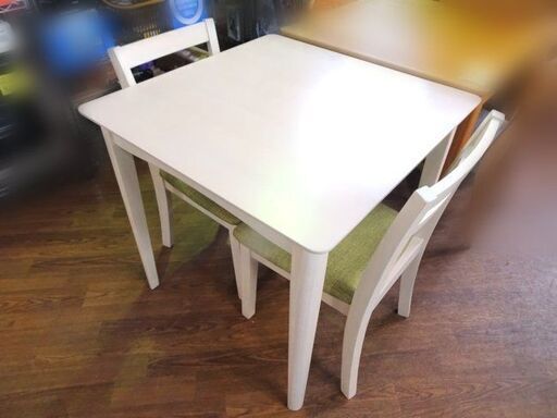 NITORI/ニトリ◇ダイニングテーブルセット◆ホワイト×グリーン 椅子2脚 家具 ポルテ