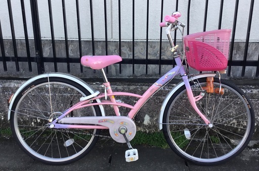 ＜修理・交換・整備済＞ブリヂストン・女の子用・22インチ自転車・タイヤ前後新品交換・変速なし・超お得品！・ピンク 鍵付き