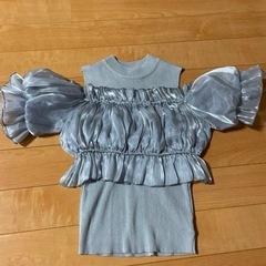 GRL オーガンジーショルダーオープンニットトップス