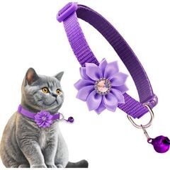 猫ちゃんフラワー首輪（新品）パープルの画像