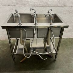 【業務用】 ステンレス製 2槽シンク 厨房用品 業務用 W900×D600×H830 N0421の画像