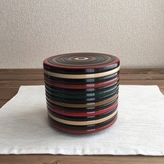 漆器 独楽塗 二段お重小物入れ 塗物 茶道 お菓子入れ