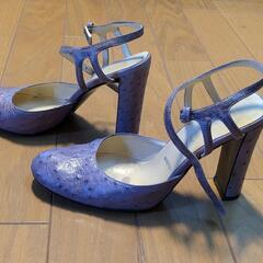 PRADA　プラダ　イタリア製　パンプス　紫 オーストリッチ風 ストラップヒールの画像