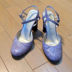 PRADA　プラダ　イタリア製　パンプス　紫 オーストリッチ風 ストラップヒールの画像