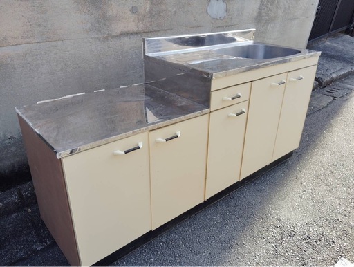 交渉中☆美品☆キッチン流し台W1700 ガス台一体型 男山団地や