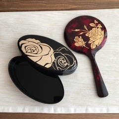 金沢金箔 箔一　オフリールロゼ 手鏡と小物入れセット 未使用品　蓋物 