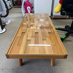 【美品‼️】高級♪ シギヤマ家具 オーク材 120cm幅センターテーブル 天板ガラス製 リビング ローテーブル ナチュラルブラウン♪の画像