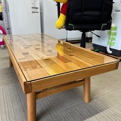 【美品‼️】高級♪ シギヤマ家具 オーク材 120cm幅センターテーブル 天板ガラス製 リビング ローテーブル ナチュラルブラウン♪の画像