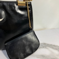☆値下げ☆K2410-571 キタムラ カットワーク ハンドバッグ 黒 ポーチ付 中古 汚れありの画像