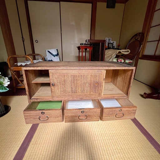 明治時代　桐/竹製の引き戸棚と引き出し