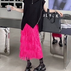 フリンジスカート　ピンクの画像