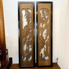 昭和 欄間 建具 ２枚 天然木 欄間 和 インテリア 日本家屋の画像