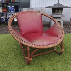 昭和レトロ ラタンチェア 籐椅子 籐家具 鋲の取れあり ②　/M...