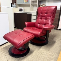 【超美品‼️】定価50,824円♪ ニトリ リクライニングパーソナルチェア オットマン付き 1人掛けソファ 本革製レッド♪