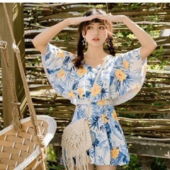 花柄 ワンピース 水着 大きいサイズ 体型カバーワイヤー入り 5XL 19号の画像