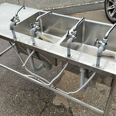 【業務用】 ステンレス製 作業台付き 2槽シンク 厨房用品 業務用 W1600×D600×H810 N0424の画像