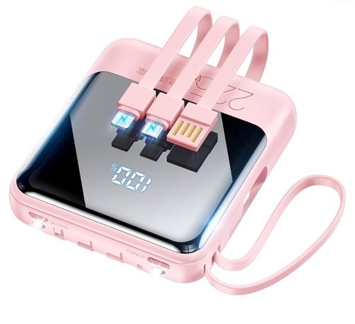 新品未使用未開封品です‼️‼️ モバイルバッテリー ケーブル内蔵 超小型 携帯バッテリー 大容量 PD3.0 急速充電 持ち運び便利 スマホ充電器 LCD残量表示 ストラップ付き LEDライト付き 携帯充電器 パワーバンク コンパクト アウトドア 防災 旅行 出張 停電対策 緊急用 機内持込可能