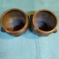火鉢２個セット　時代物　真鍮・銅製？　アンティークの画像