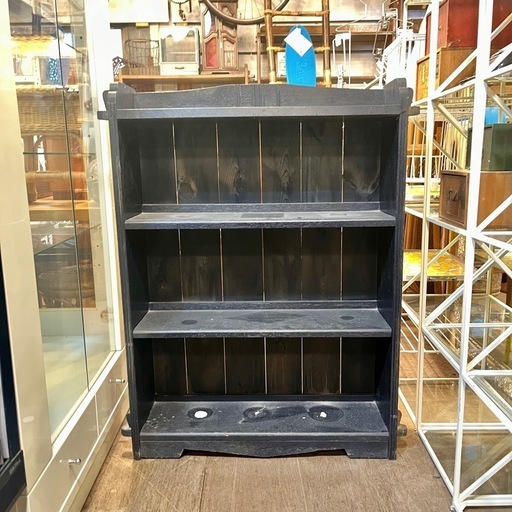 【武蔵小山店】  古書棚　書棚　棚　オープンラック　ラック　木製　黒　レトロ　本棚　検　家具 収納家具 ビンテージ　昭和レトロ　　楔　くさび