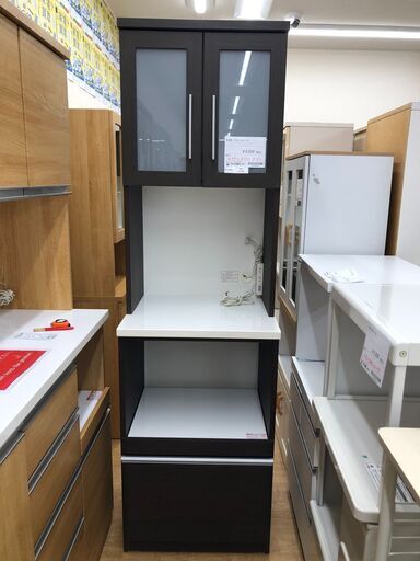 ★ジモティ割あり★  食器棚 ブラウン＆ホワイト W59×D51×H201 クリーニング済み SJ7564