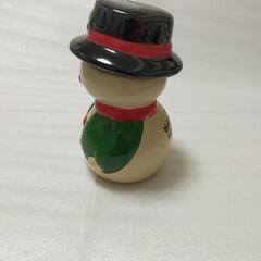 陶器製雪だるま 置物 クリスマス スノーマン 貯金箱の画像